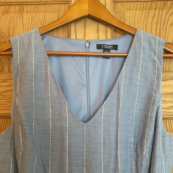 CHAPS Chambray Silver Metallic Striped Sleeveless Dress - Picture 4 of 12